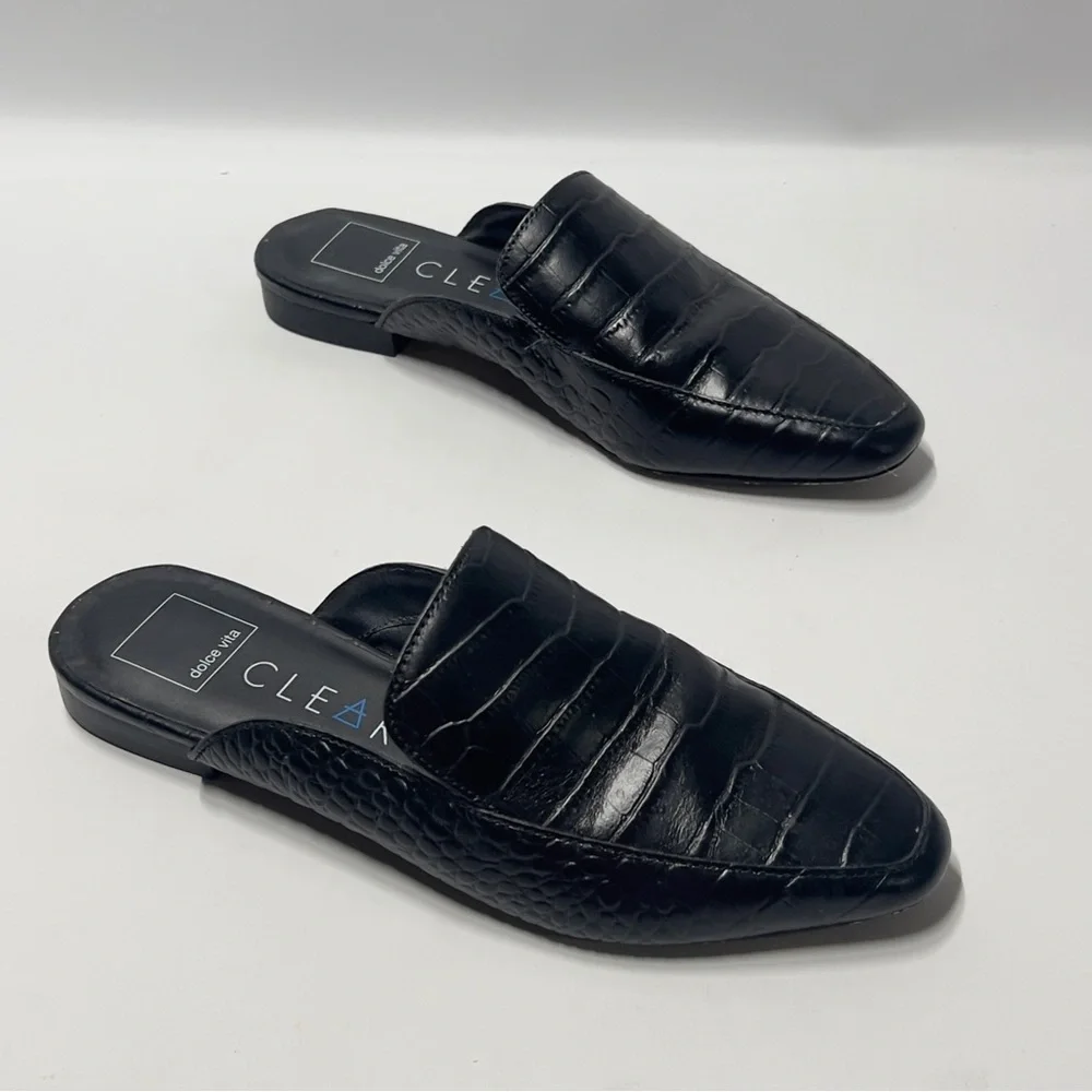 DOLVE VITA Clear Women’s Size 8 Black Slip On Mules. Reptile pattern. Low Heel - Picture 4 of 8